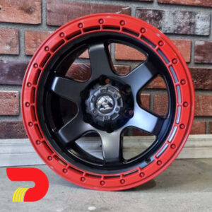 LLANTA DEPORTIVA R17 6X139 NEGRO CON ARO ROJO